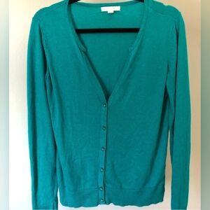 New York & Company Heather Green Cardigan V Neck Button Up Small